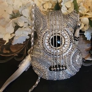 Mary frances silver beaded guitar bag. New, protective coverings still attached